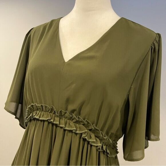 Elegant Olive Green Maxi Dress - Picture 2 of 12